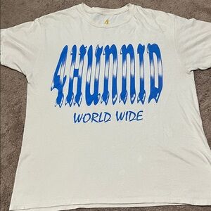 4Hunnid White T-Shirt with Blue Graphic men’s large